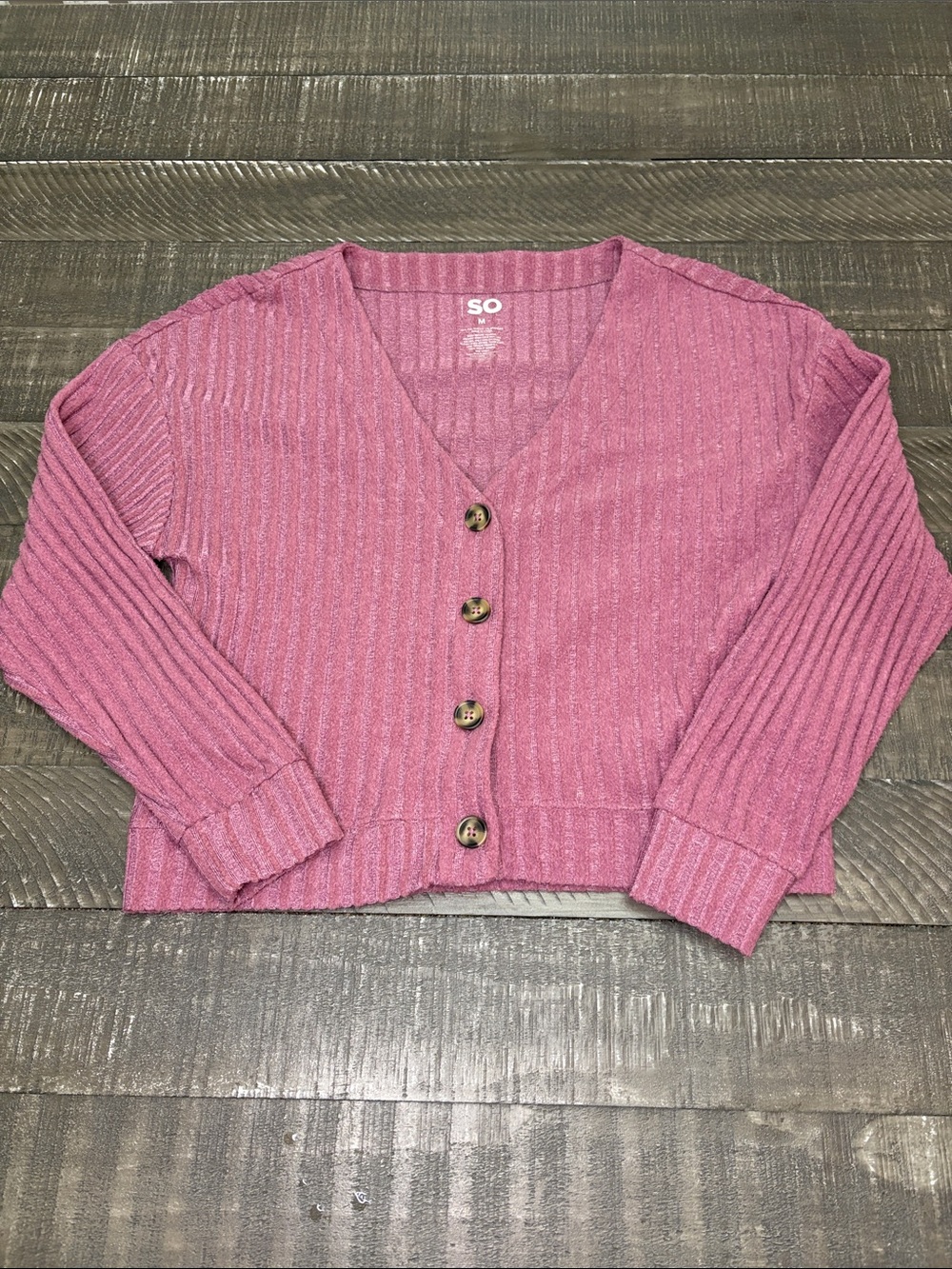 SO Mauve-Pink Ribbed V-Neck Button Cardigan